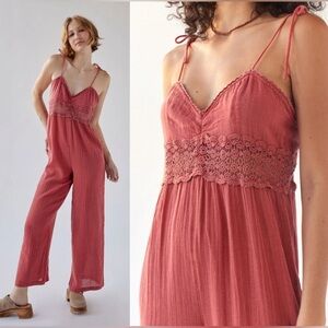 Urban Outfitters Coral Jumpsuit with Crochet Detail